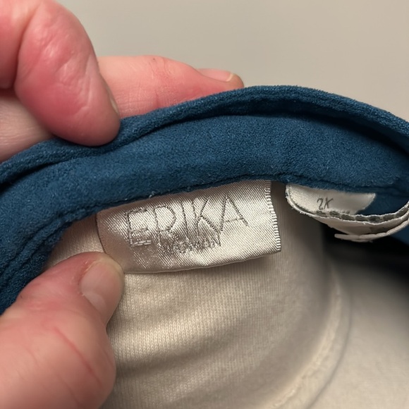 ERIKA Woman 2X Plus Sized Zip Up Lightweight Embroidered Teal Jacket - Picture 9 of 10